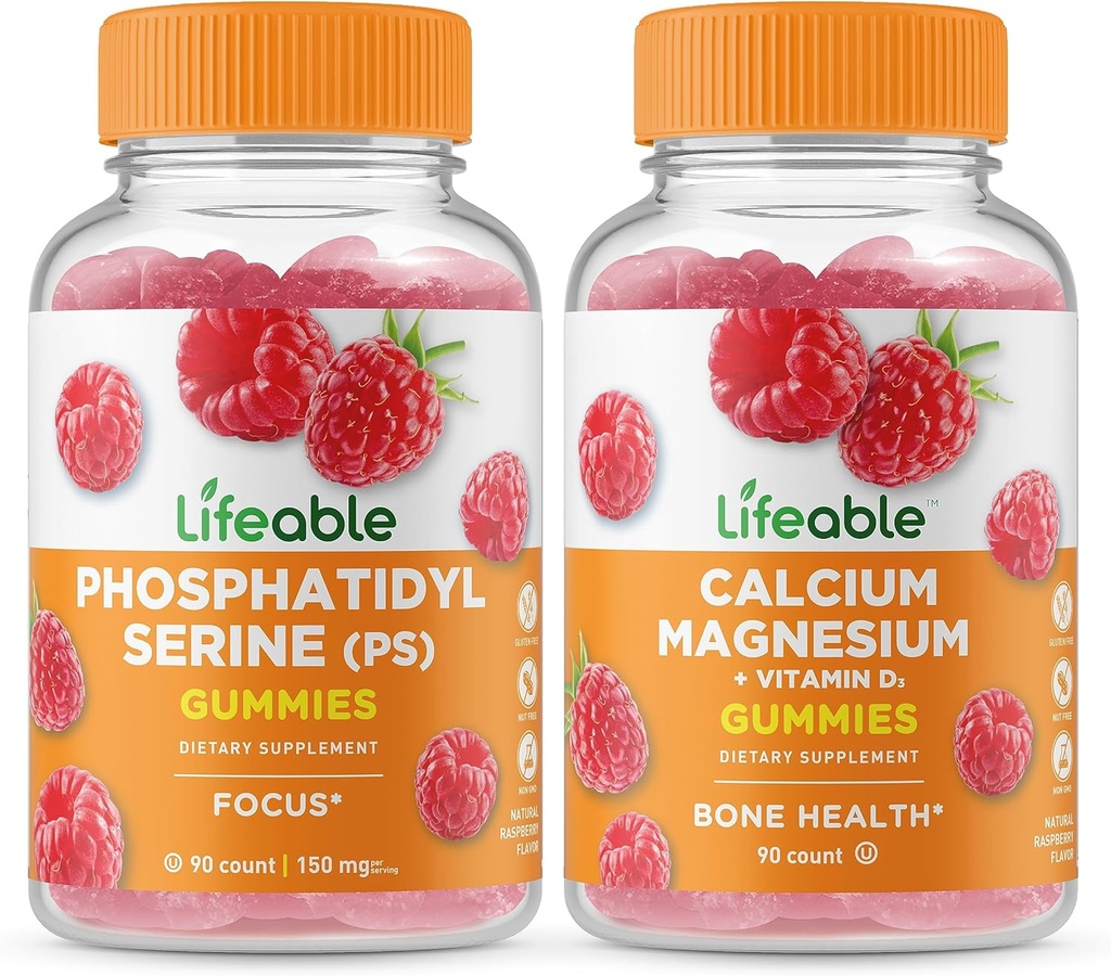 Lebensfähiges Phosphatidylserin (PS) + Calcium Magnesium, Gummie Bundle - Große Verkostung, Vitaminergänzung, Glutenfrei, GMO frei, Kaugummi