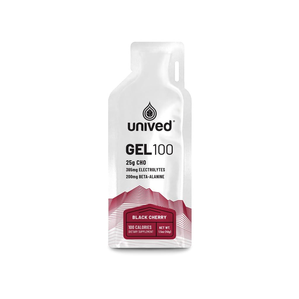 Unived Gel 100 - Vegan Energy Gel for Endurance Athletes Runners & Cyclists - 100kcal - Black Cherry - Pack of 6