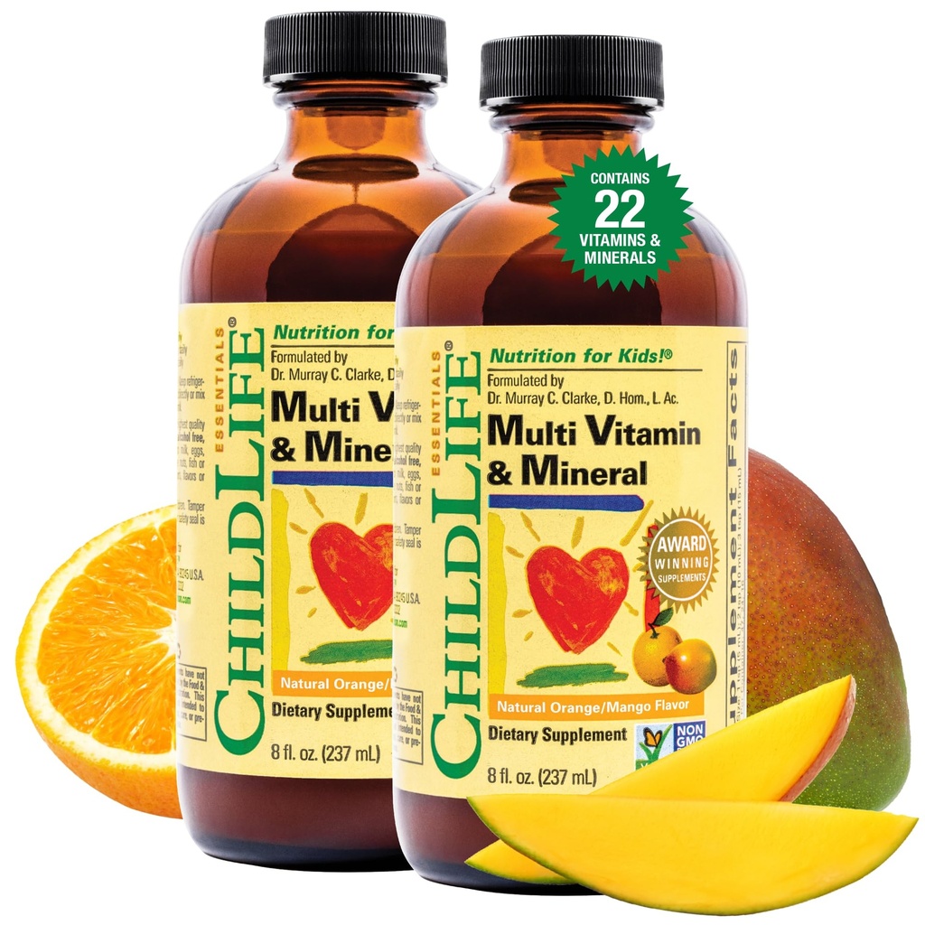 CHILDLIFE ESSENTIALS Kids Multivitamin & Mineral - Kinder Vitamine, flüssiges Multivitamin für Kinder, Kleinkind Multivitamine, flüssige Vitamine, Baby Multivitamin - Natürliche Orange & Mango, 8 Fl Oz (Pack mit 2)