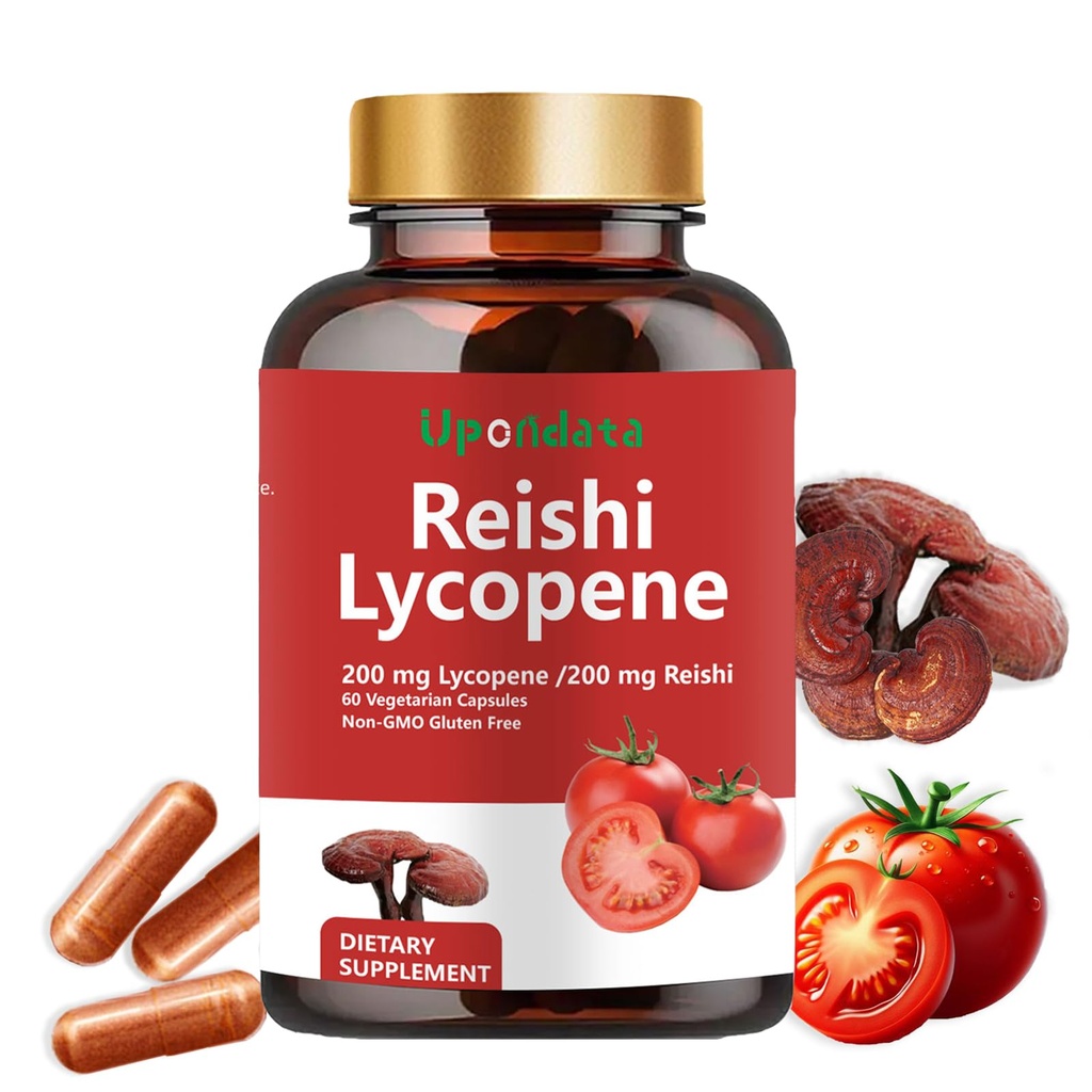 Lycopin Kapseln - Lycopin Ergänzung 200mg mit Reishi Pilz 200mg, Natürliche Tomaten Extrakt Pilz Kapseln für Immununterstützung - Glutenfrei, Non-GMO