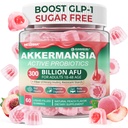 Akkermansia Probiotics Gummies with Prebiotics Fibre, 300 milliards d'AFU Akkermansia Muciniphila, avec des fruits en polyphénol, l'amidon résistant, la vitamine A D3 B2 pour le métabolisme, la digestive et la santé gustative, 1paquet