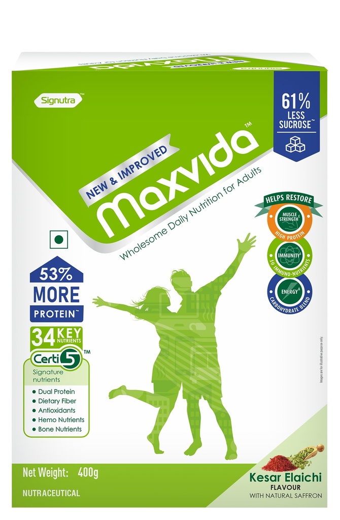 Maxvida New & Improvide Wholesome Daily Nutrition for Adults BIB - 400g (Kesar Elaichi)