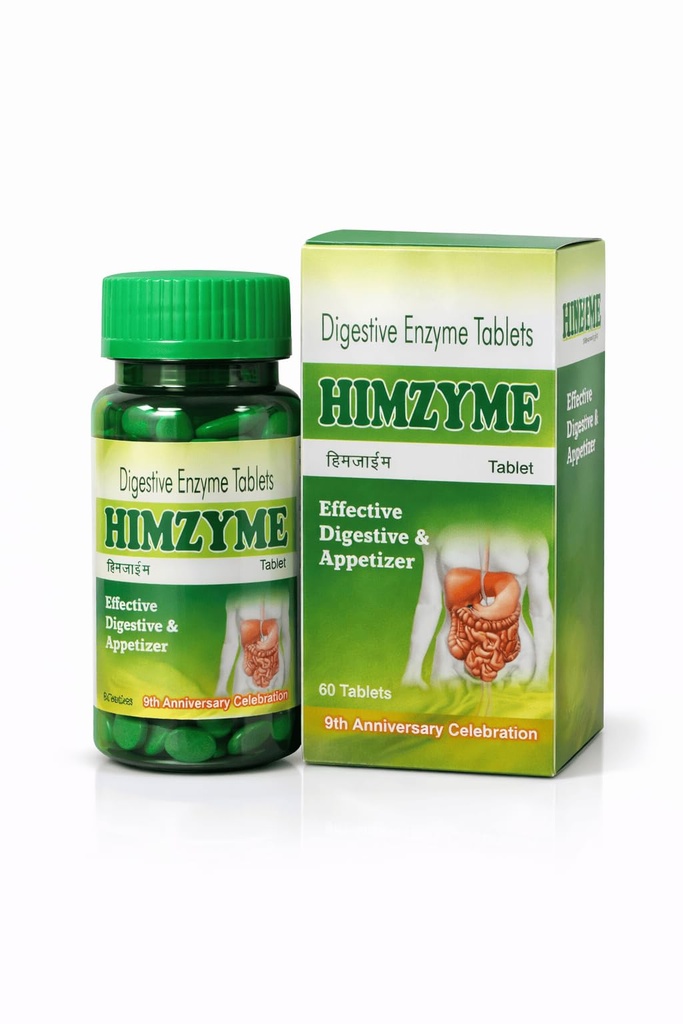 Himzyme Herbal Digestive Enzyme Tablets – Supports Digestion, Reduces Gas & Bloating | Gut Health & Appetite Support – 60 Tablets