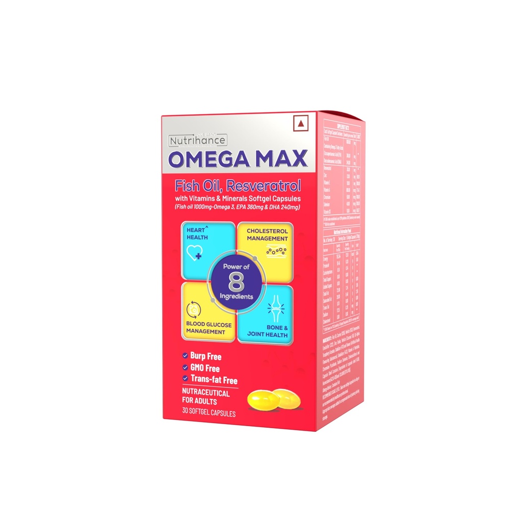 Omega Max Fish Oil Capsule For Men And Women, 30 High Omega 3 Fish Oil Capsules