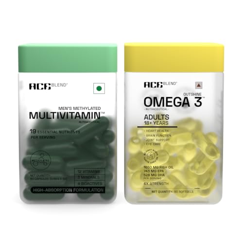 Ace Blend Omega 3 Fish Oil + Multivitamin for Men Combo | 60 Softgels + 60 Capsule | EPA DHA Fish Oil & Daily Multivitamin with 19 Nutrients - For Men & Women