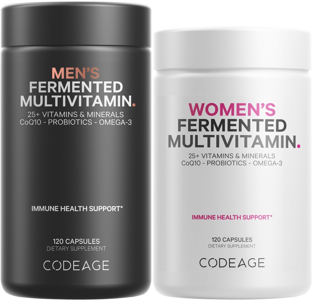 Codage Daily Multivitamin Bundle: Multivitamines pour femmes et hommes, B-Vitamines, Probiotiques, Mélanges alimentaires, 120 Capsules par bouteille