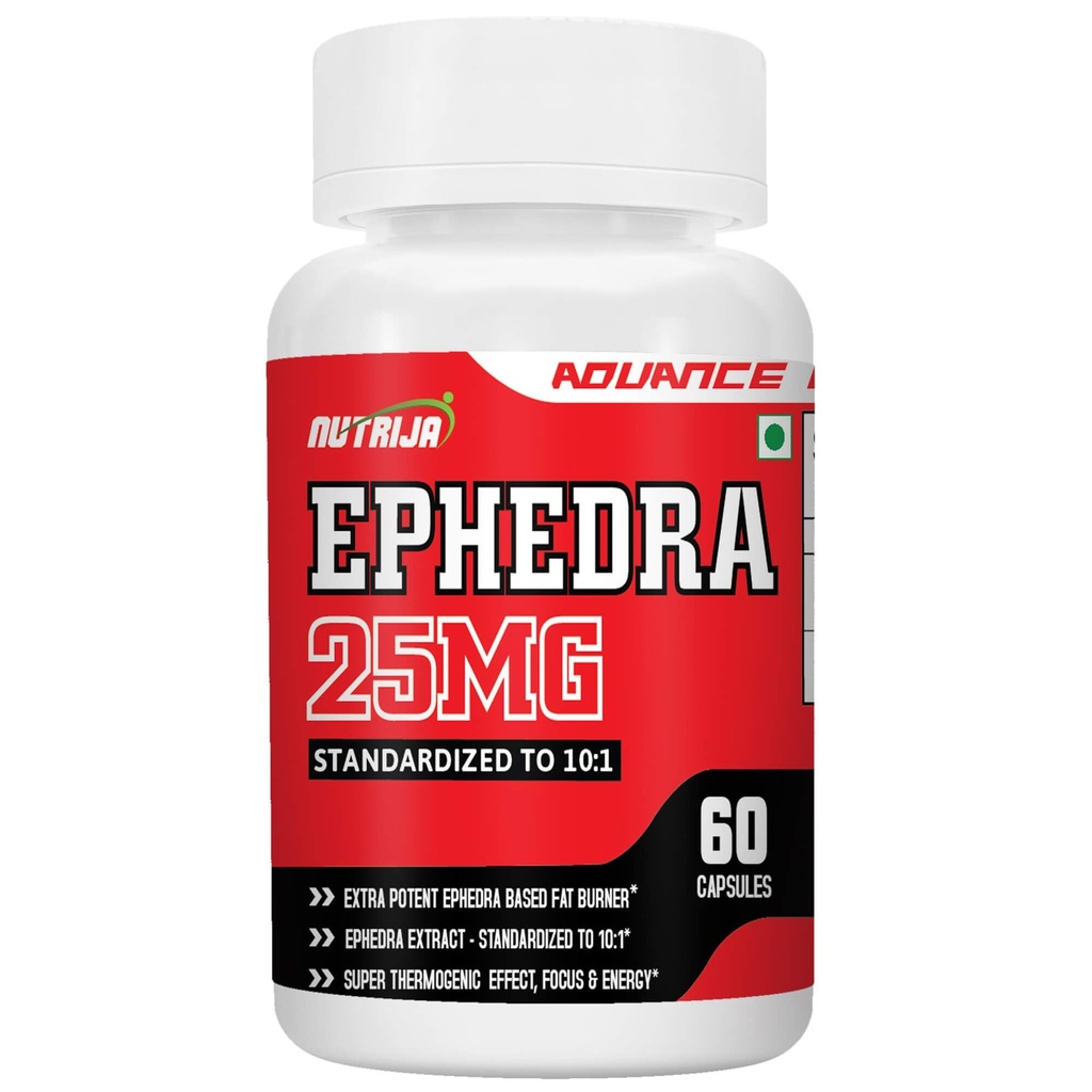 NutriJa Ephedra 25mg | 60 Capsules | Standardized to 10:1 | for Thermogenic Energy & Focus
