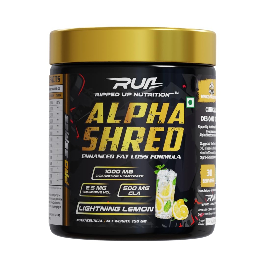 Ripped Up Nutrition Alpha Shred - Pro Series, Fat Burning Powder, Premium Ultra Strenth Lipolytic Fat Burning (Lightning Lamonade, 150gm, 1 count, 30 Servings)