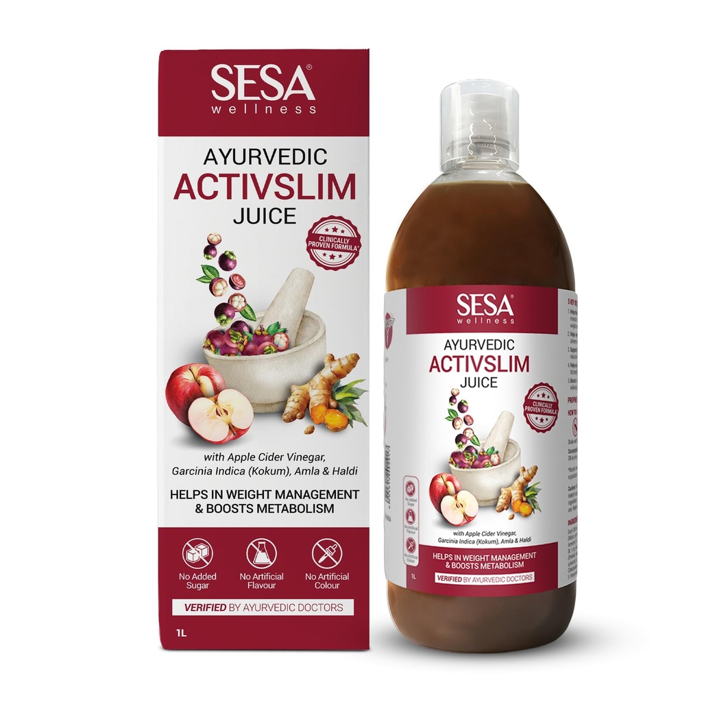 SESA Ayurvedic Activslim Juice - 1L | Helps in Weight Management | Made with Apple Cider Vinegar | Healthy Diet Drink | No added Sugar, Colour or Flavour