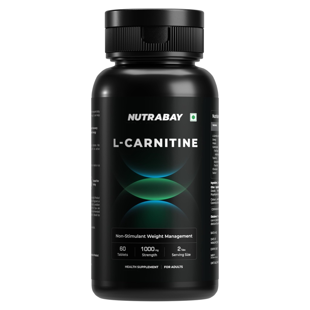 Nutrabay Pro L-Carnitine Fat Burner 1000mg per Capsule – Pre Workout Supplement – 60 Veg Tablets| Tested for Purity | 100% Authentic Metabolism Booster for Weight Loss Support