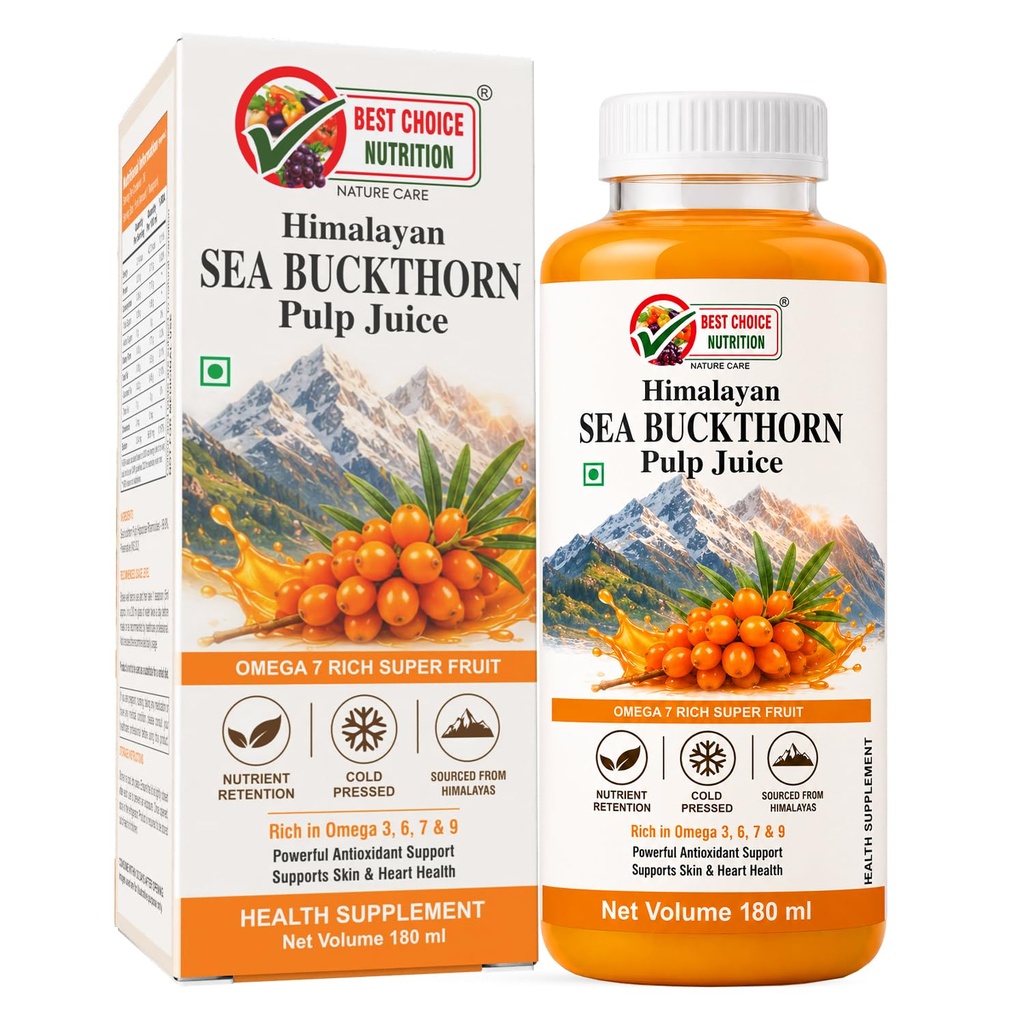 Himalayan Sea Buckthorn Juice | Natural Source of Vitamin C, Omega 3 6 7 9 & Antioxidants | Supports Immunity, Skin & Digestive Wellness 180ml
