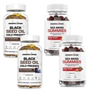 ORGANICS NATURE Capsule di olio di semi neri (2 bottiglie) & Sea Moss Gummies (2 bottiglie) | Softgel vegani, per capelli, pelle, cuore, supporto congiunto, polmone disintossicante, energia, muco chiaro, tiroide, digestione Omega 3s