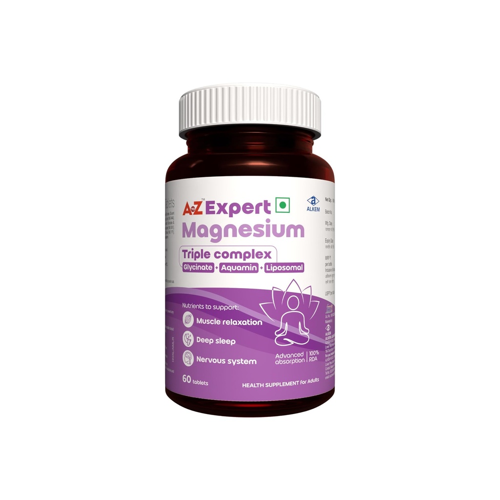 A to Z Expert Magnesium Triple Complex 1450mg | 440mg Elemental Magnesium (100% RDA) | Aquamin, Glycinate & Liposomal | Sleep, Muscle Relaxation, Nerve Function | 60 Tablets
