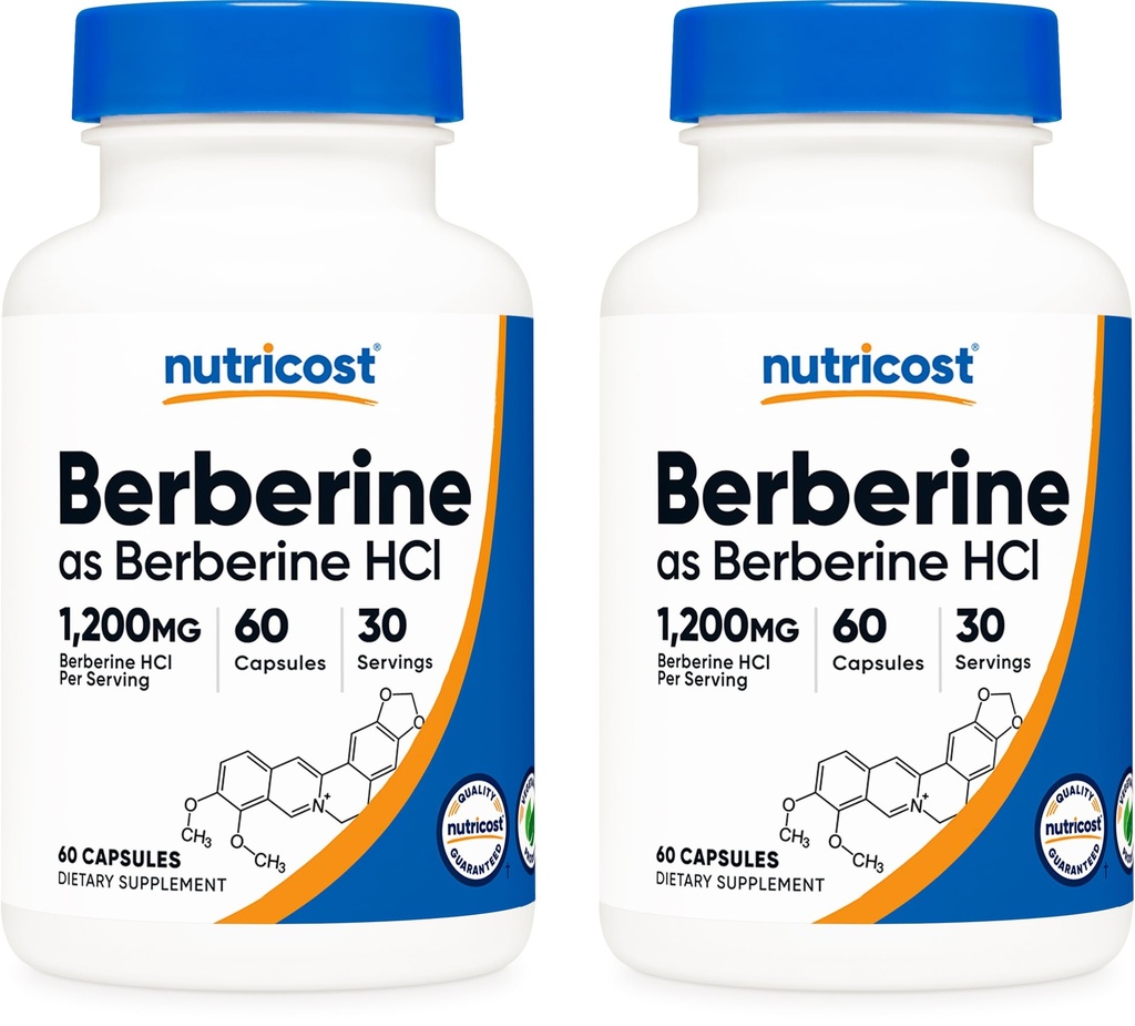 Nutricost Berberina HCl 600mg, 60 Capsule (2 Bottiglie) - Gluten Free, Veggie Caps, Non OGM