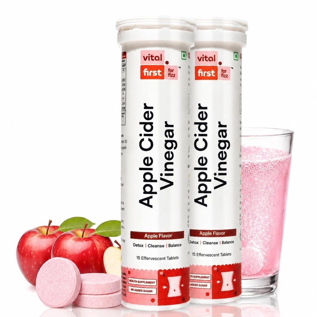 Apple Cider Vinegar Effervescent Tablet with Mother 1500Mg | ACV | Effervescent Tablets For Metabolism,Detox, Weight Management | Apple Flavour | No Added Sugar | (30 Tablets)