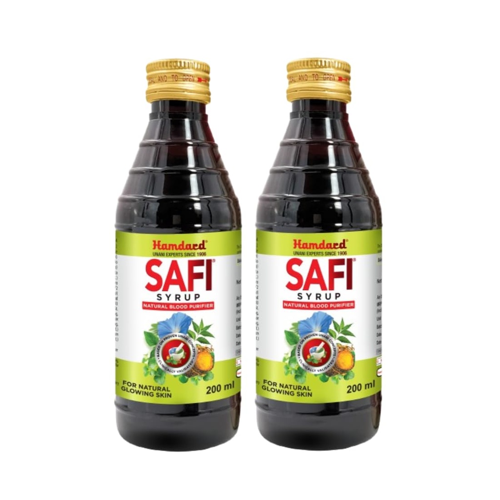 Hamdard Safi Blood Purifier Syrup for Healthy & Glowing Skin | 100% Pure | Clears Stomach and Improves Liver Function | 200ml | Pack of 2