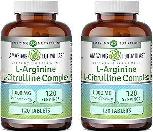 Amazing Formulas L-Arginina/L-Citrulline Complex 1000mg compresse Supplemento | Non-GMO | Gluten Free | Made in USA (120 Count | 2 Pack)