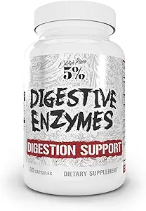 5% Nutrition Riche Piana Enzymes digestifs avec complexe Vitamine B Enzymes pour les protéines, glucides, graisses, fibres et lactose Découpe de bétaïne, bromelain, papaïne (Papaya), lipase, lactase, 60 gélules (30 svgs)