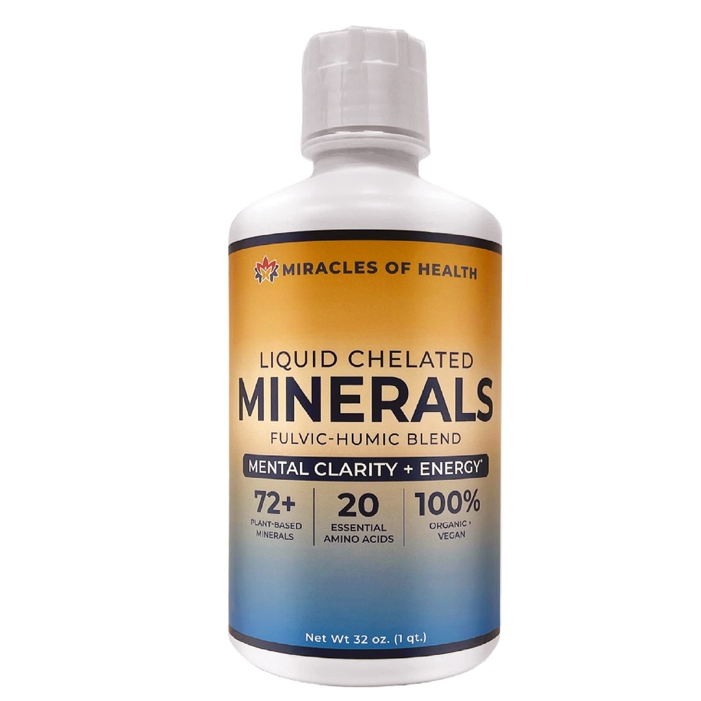 Minerali di Chelato Liquido - Miscela minerale organica Humic Fulvic - 72+ Minerali a base vegetale, 20 amminoacidi essenziali - 100% naturale - 1 mese di fornitura, 32 fl. oz