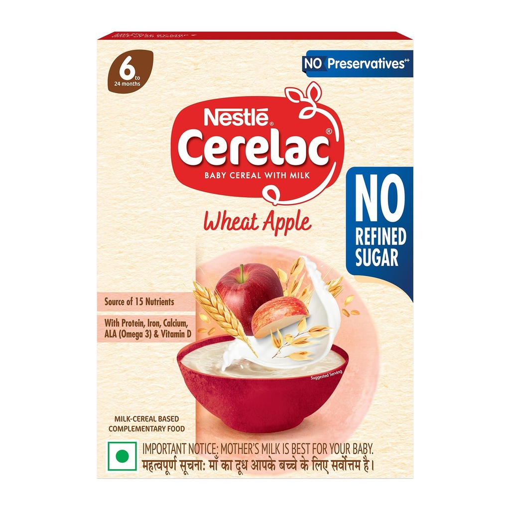 Nestlé CERELAC Baby Cereal Wheat Apple, No Refined Sugar, STG-1, 360g