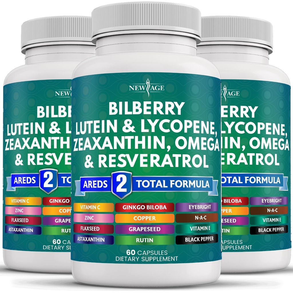 NUOVO AGE Eye Health Vitamine con Bilberry Lutein & Zeaxanthin Lycopene Resveratrolo Seed Extract Astaxanthin - Eye Vitamin - 180 Conte