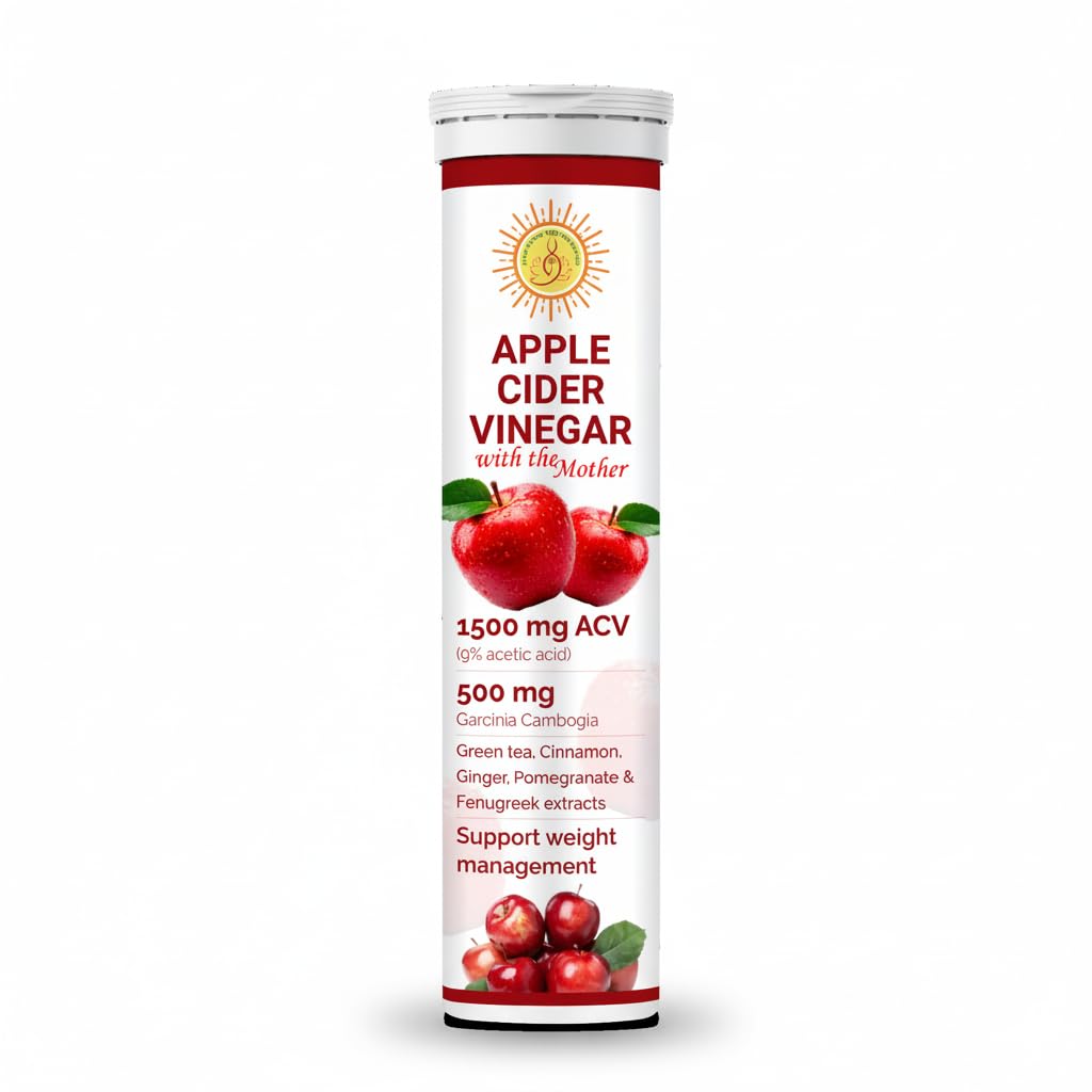 Yog and Ayurved ACV Apple Cider Vinegar 1500mg Effervescent Tablet With Garcinia extract, Pomogranate extract, Green Tea, Fenugreek, Cinnamon, Vitamin C, B12 & B6, No Sugar 15 Tablet Pack Of 1