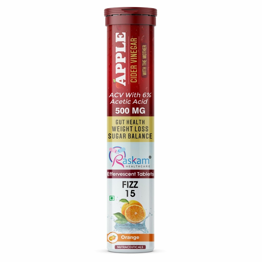 Apple Cider Vinegar Effervescent Tablet ACV With Mother 15 Effervescent Tablets 500mg (Pack of 1, Orange)