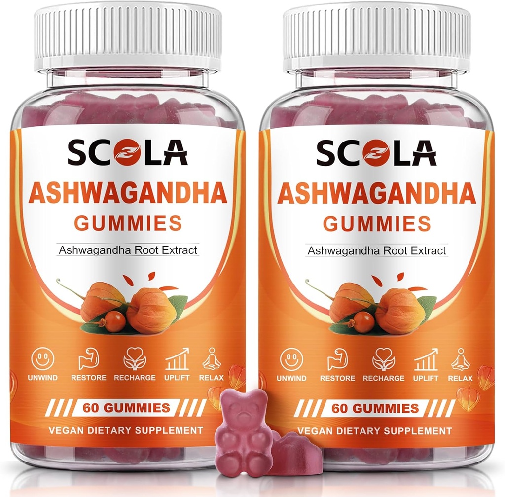 Ashwagandha Gummie, Beruhigen Sie Gummie mit Ashwagandha Wurzel Extrakt Vitamin D Zink, Ashwagandha Ergänzung für Schlaf Stress Balance, Vegan, Non-GMO, Gluten-Free, 120 Zähler