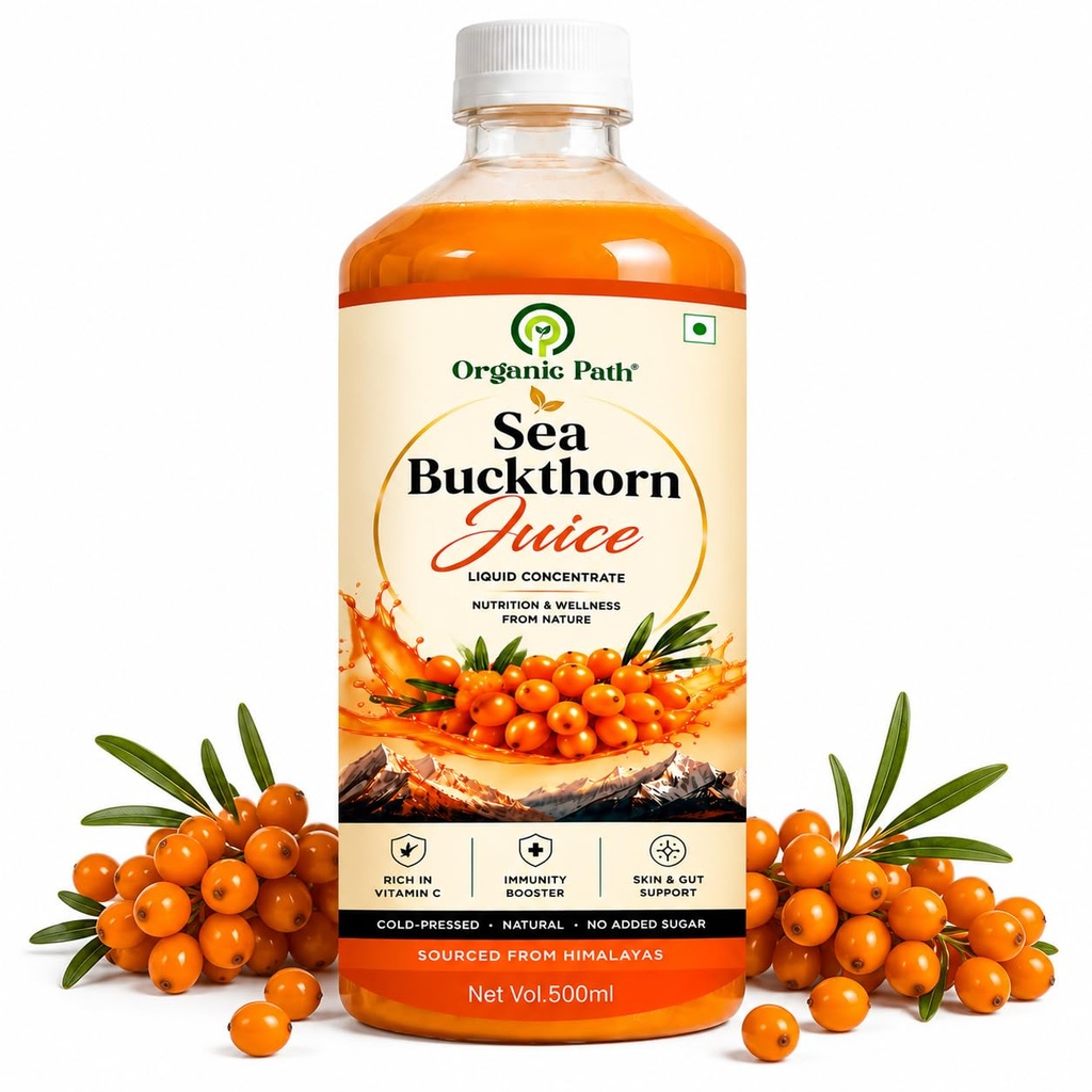 Himalayan Sea Buckthorn Berry Juice 500ml Natural Source of Vitamin C, Omega 3 6 7 9, Antioxidants For Immunity, Skin Glow & Gut Health - 50 Glasses (500ml (Pack of 1))