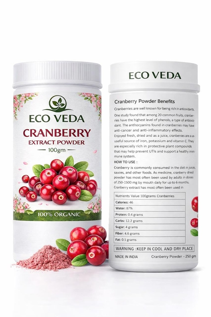CRANBERRY POWDER MADE WITH ORGANIC CRANBERRY HIGH ANTIOXIDANTS 100GM
