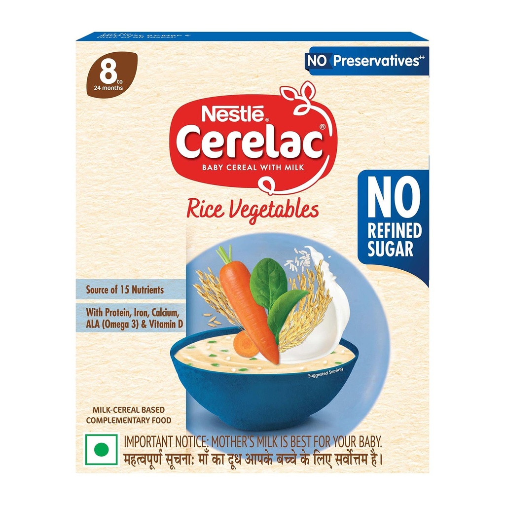 Nestlé CERELAC Baby Cereal Rice Vegetables, No Refined Sugar STG-2, 300g