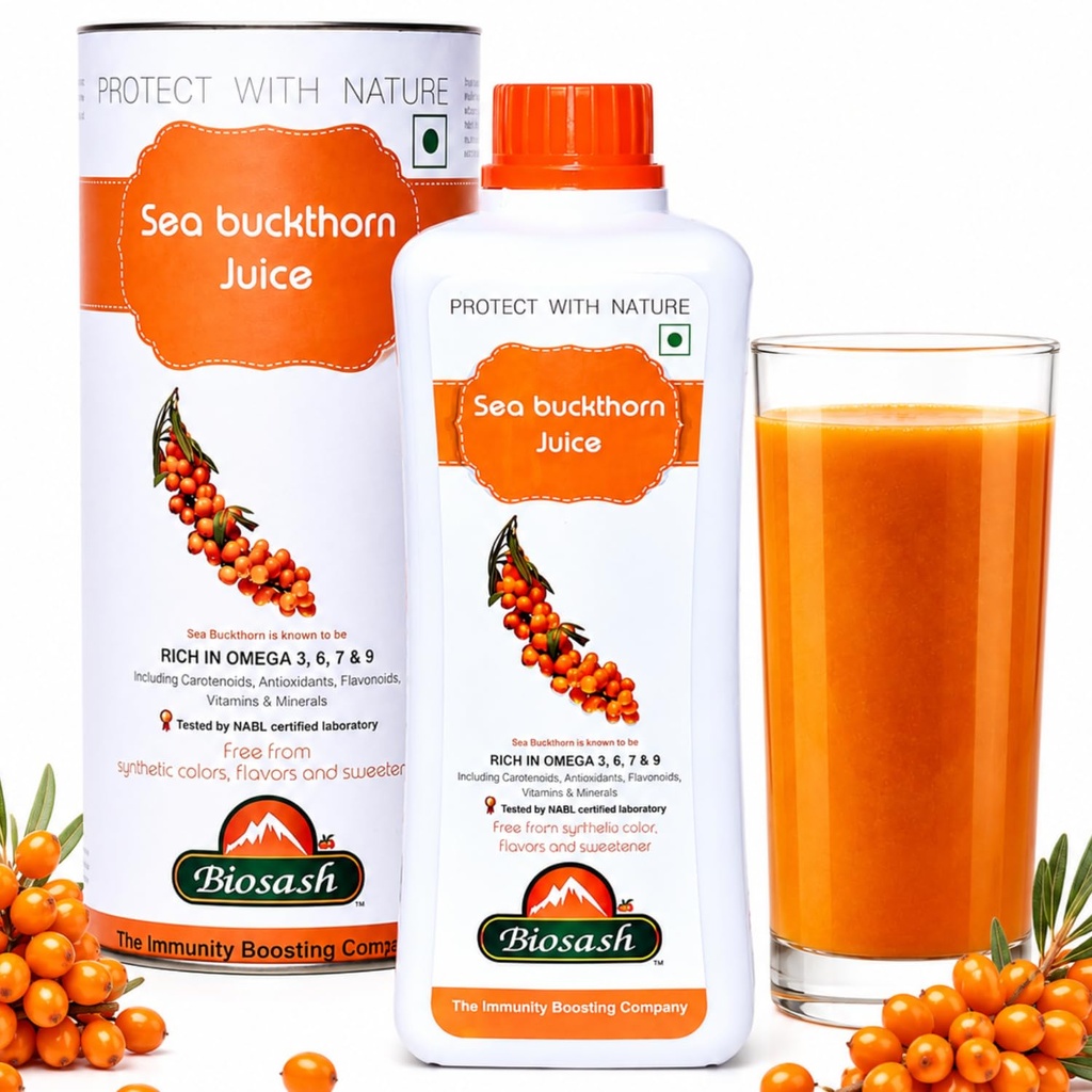 Biosash Sea Buckthorn Juice 750ml | Organic Cold-Pressed Pure Juice | Rich in Omega 3 6 7 9, Vitamins & Antioxidants | No Added Sugars, Sea Buckthorn Berries for Wellness Vitality &Immunity