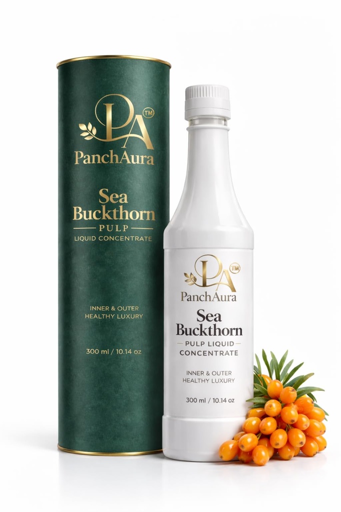 PanchAura Himalayan Sea Buckthorn Juice Pulp Concentrate 300 ML | Cold Pressed from Ladakh Berries | Natural Vitamin C, Omega 3-6-7-9 & Antioxidants | Supports Immunity, Skin Glow & Gut Health (300 ML, 1)