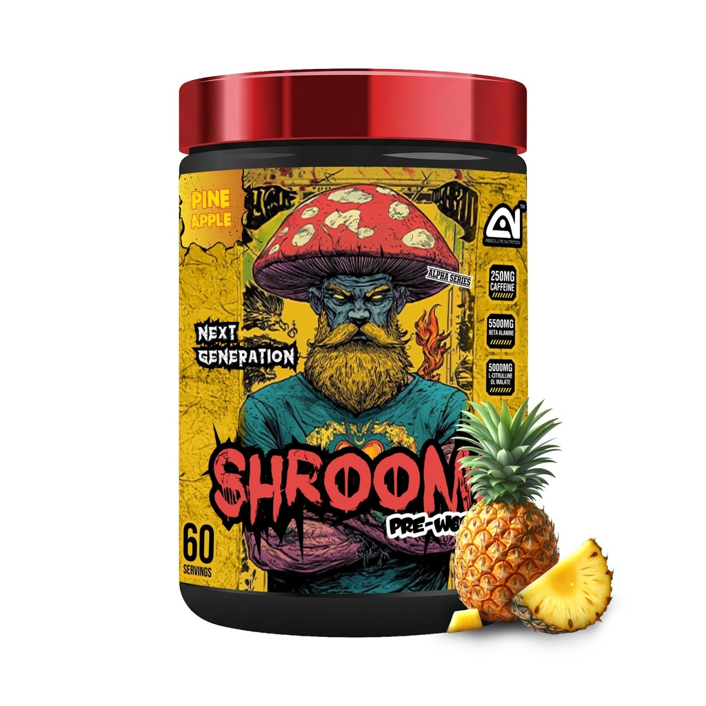 Absolute Nutrition SHROOMS Pre Workout Powder (60 Servings, 500g) | With Beta Alanine, L-Citrulline DL-Malate 2:1, Cocoa Bean Extract & Bitter Orange| (Pineapple)