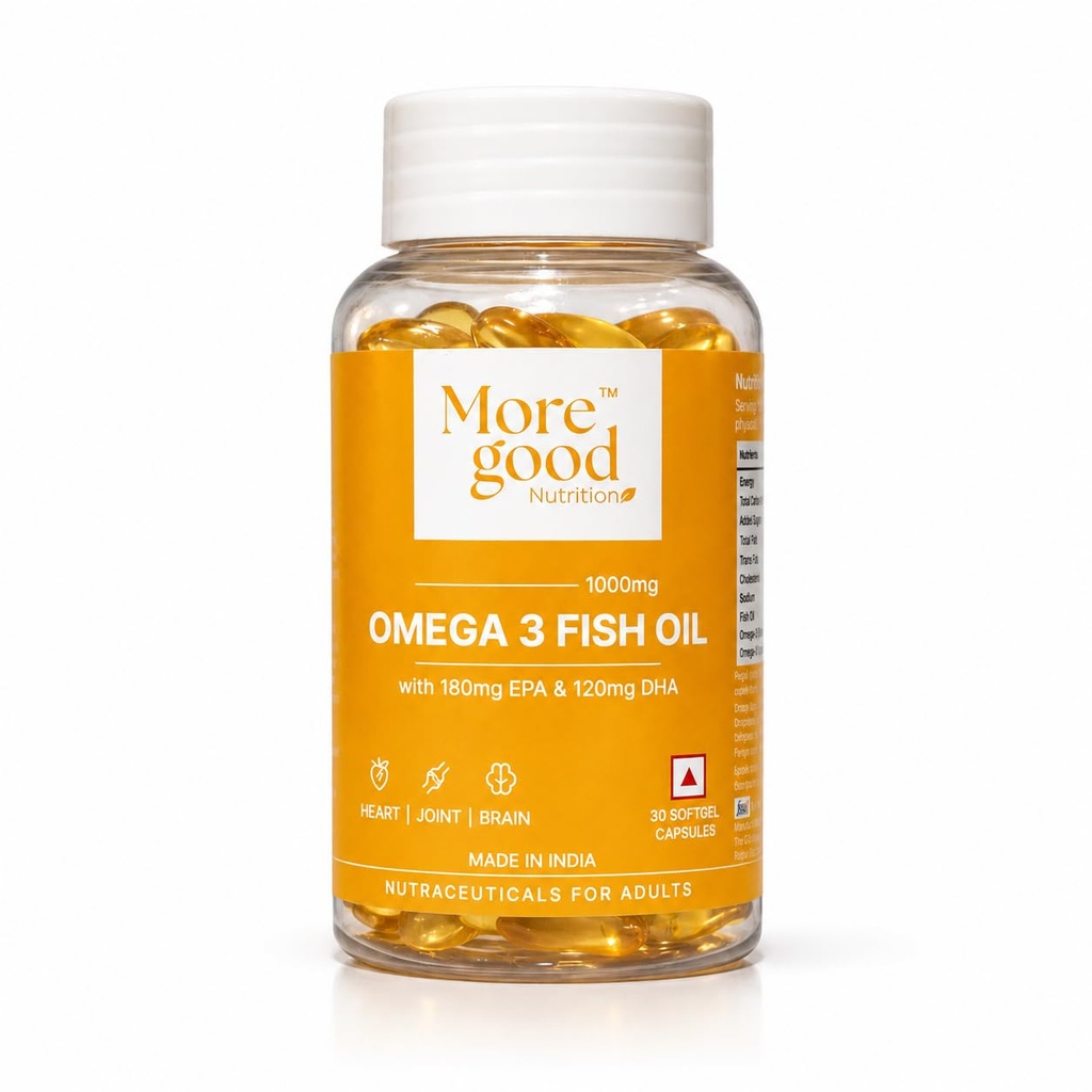 Omega 3 Fish Oil Capsules 1000mg with 180mg EPA and 120mg DHA MoreGood Nutrition Heart Brain and Joint Support Supplement for Adults 30 Softgel Capsules
