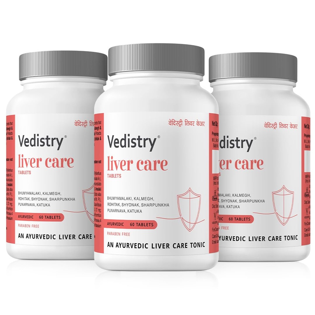 Vedistry Livercare Tablets | Ayurvedic Liver Detox Supplement for Fatty Liver & Sluggish Metabolism | Clinically tested | 22% reversal in fatty liver | Ayurvedic Liver Care with Bhumiamalaki, Kutaki & Amalaki for Detox & Liver Restoration – 60 Tablets (Pack of 3)