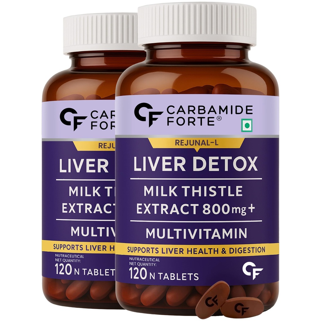 Carbamide Forte Liver Detox Supplement With Milk Thistle Extract 800Mg (30:1) | Added Multivitamins & Amino Acid | Liver Support Supplement 120 Veg Tablets (Pack Of 2)