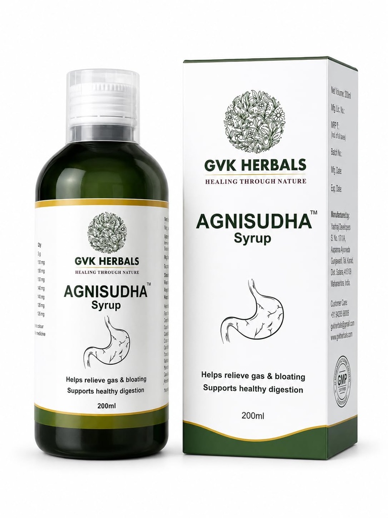 Agnisudha GVK Herbals Natural Appetiser & Herbal Digestive Syrup for Gas & Bloating Support 200ml