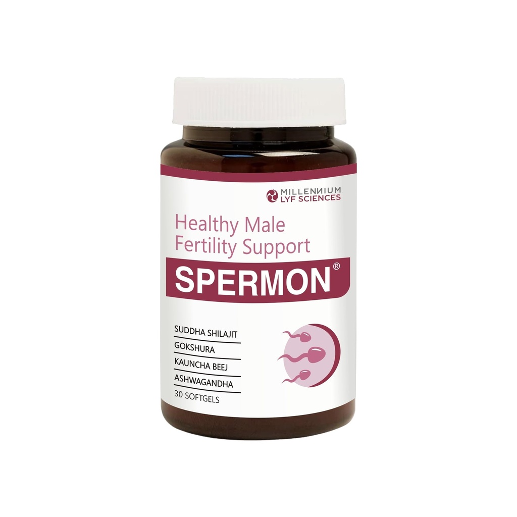 Spermon Softgels For Healthy Male Fertility Support | Enhances Sperm Count and Motility | Suddha Shilajit, Gokshura, Kuanchabheej, Ashwagandha, Safed Musli, Salam Misri, Musk Dana | 30 Softgels