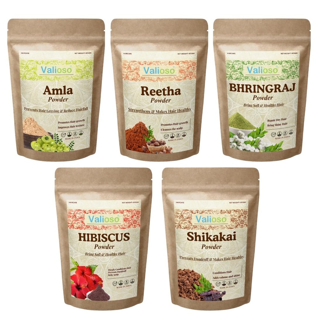 Amla, Reetha, Shikakai, Hibiscus And Bhringraj Powder for Hair Growth 50 Gms Each Combo (Pack of 5)