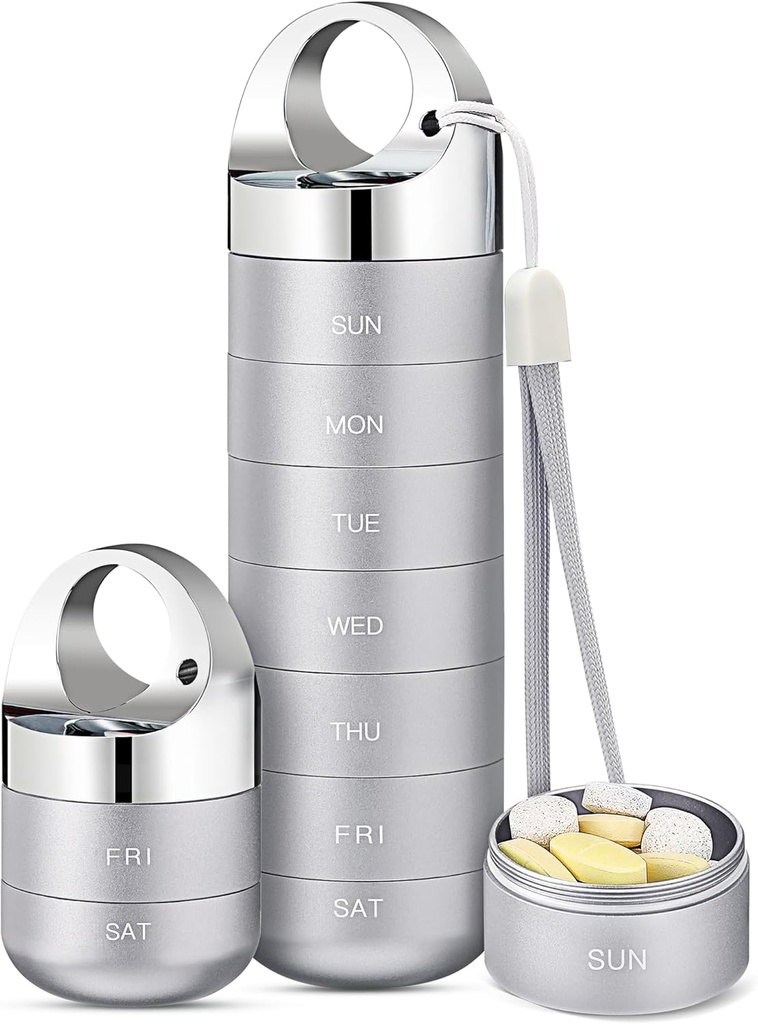 Organizzatore di viaggio del metallo di Zannaki, scatola di pillole settimanali impermeabile portatile, contenitore di cassa della grande lega di alluminio, BPA Free 7 giorno dell'organizzatore di medicina quotidiana per la vitamina, olio di pesce, supplemento