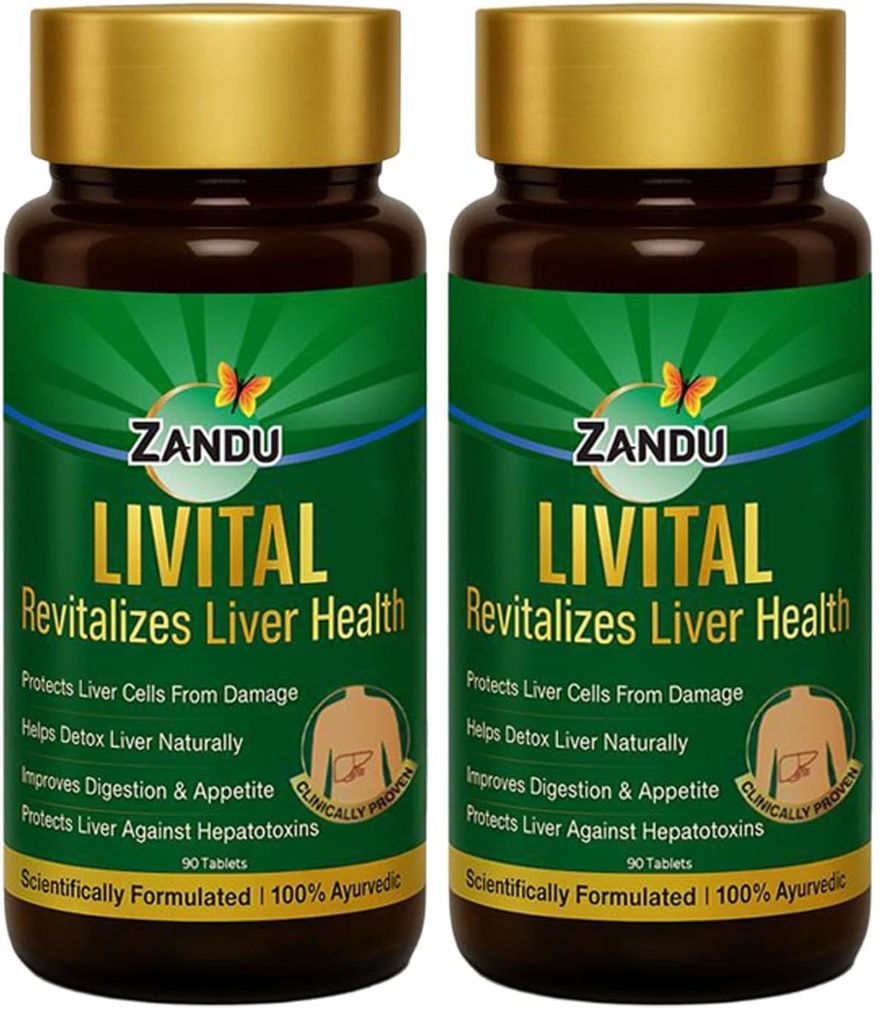 Zandu Livital Liver Detox Tablets – Clinically Proven for Liver Detox & Health Support in 2 Months | 90 Tabs X 2 | 100% Ayurvedic Formula with Bhringaraj & Guduchi | Ayurvedic Alternative to Milk Thistle