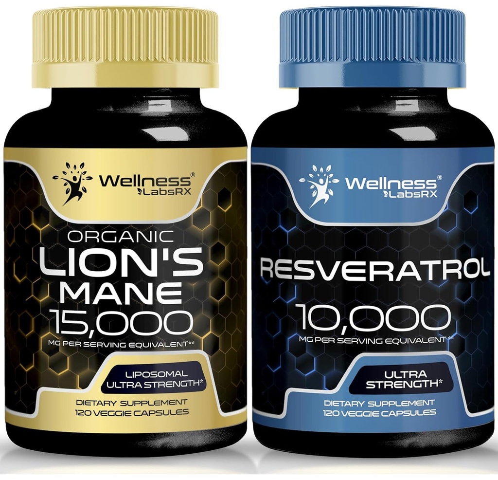 WELLNESS LABSRX Resveratrol Kapseln 10000 - Lions Mane Supplement Kapseln