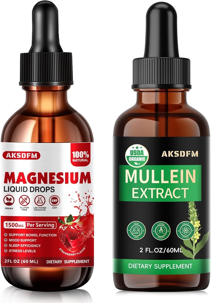 Bundle - Magnesium Glycinate Liquid & Mullein Leaf Extract - Stress-Relief-Unterstützung & Atemschutz
