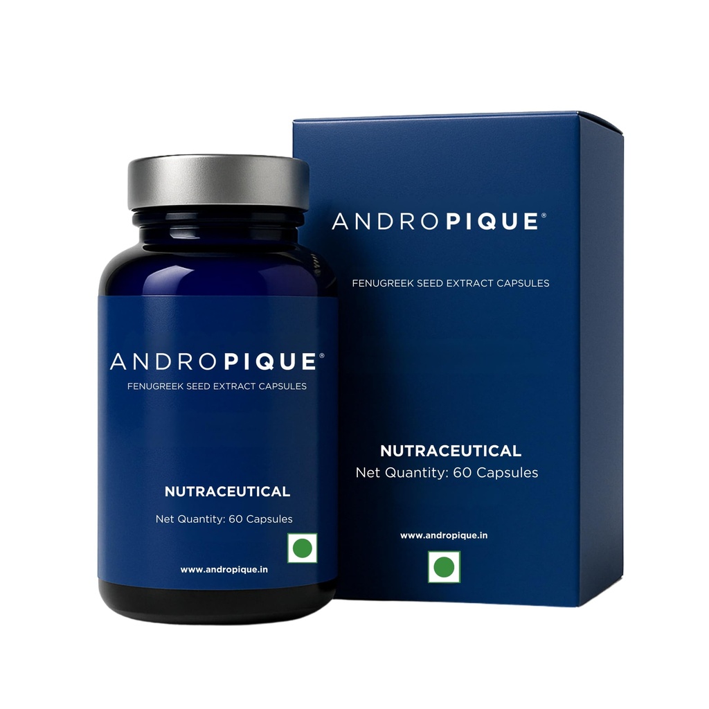 ANDROPIQUE- Natural Testosterone Supplement for Men | Patented Fenugreek seed extract | For energy, stamina, performance & endurance | 60 capsules