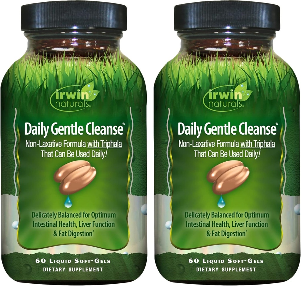 Irwin Naturals Nettoyage quotidien doux - 60 liquides Soft-Gels, pack de 2 - Formule non laxative avec Triphala