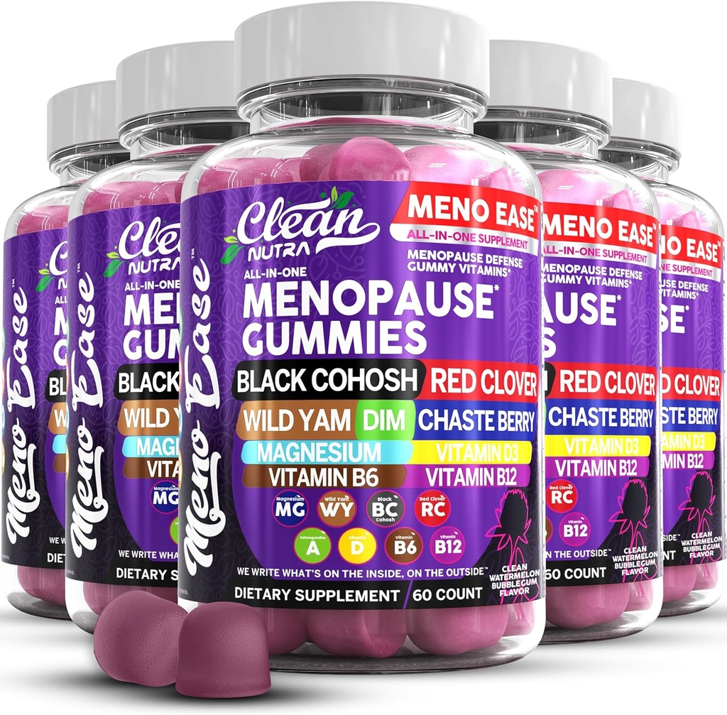 Menopause Ergänzung für Frauen Gummis mit schwarzem Cohosh, Wild Yam Magnesium, Red Clover für Menopause Relief Hormon Balance Nacht Sweats Mood Plus Bergamotte, Vitamin D3, Vitamin B12, Vitamin B6 Clean