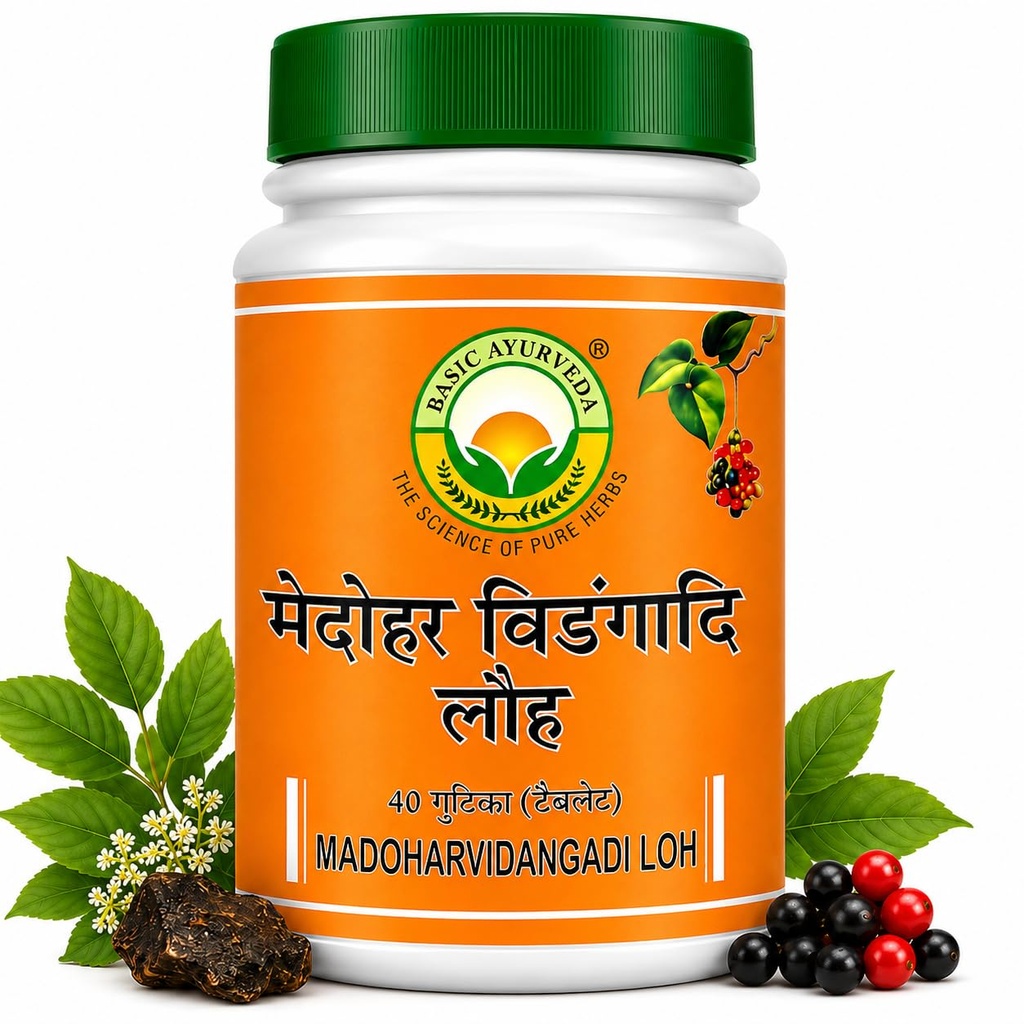 Basic Ayurveda Medoharvidangadi Loh Tablets - Pack of 3 (40 Tablets Each) | Ayurvedic Supplement for Metabolism Support | Traditional Herbal Formula for Men & Women