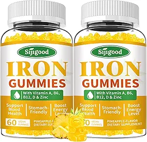 2 pacchi di ferro per le donne e gli uomini - Supplemento di ferro vegano per l'anemia e la carenza di ferro, con vitamina B12, vitamina C, zinco, follia - Boost di energia, senza zucchero, aroma di ananas, 120 conte