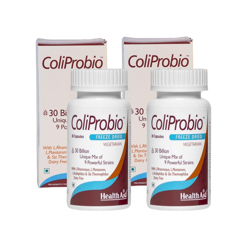 HealthAid ColiProbio – 9 Strain Probiotic Supplement | 120 Vegetarian Capsules | Gut Health, Digestive Balance & Nutrient Absorption Support